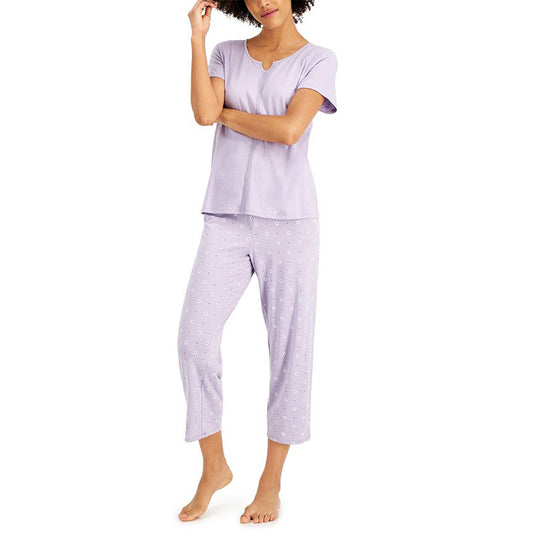 Charter Club Everyday Top & Cropped Pants Pajama Set Purple 2XL
