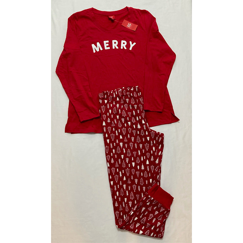 FAMILY PJs Sets Red Elastic Band Graphic Long Sleeve Red L