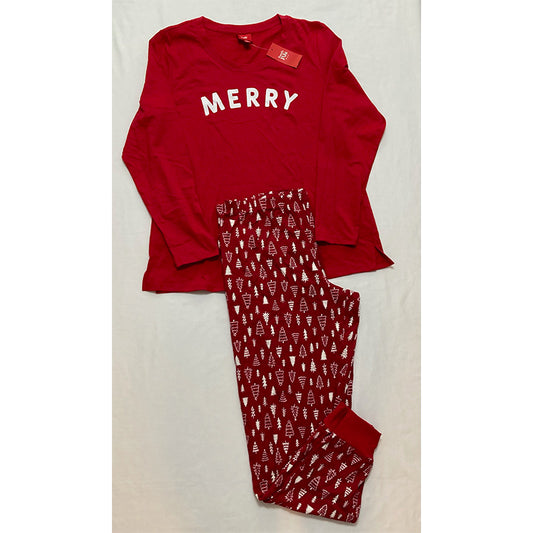 FAMILY PJs Sets Red Elastic Band Graphic Long Sleeve Red L