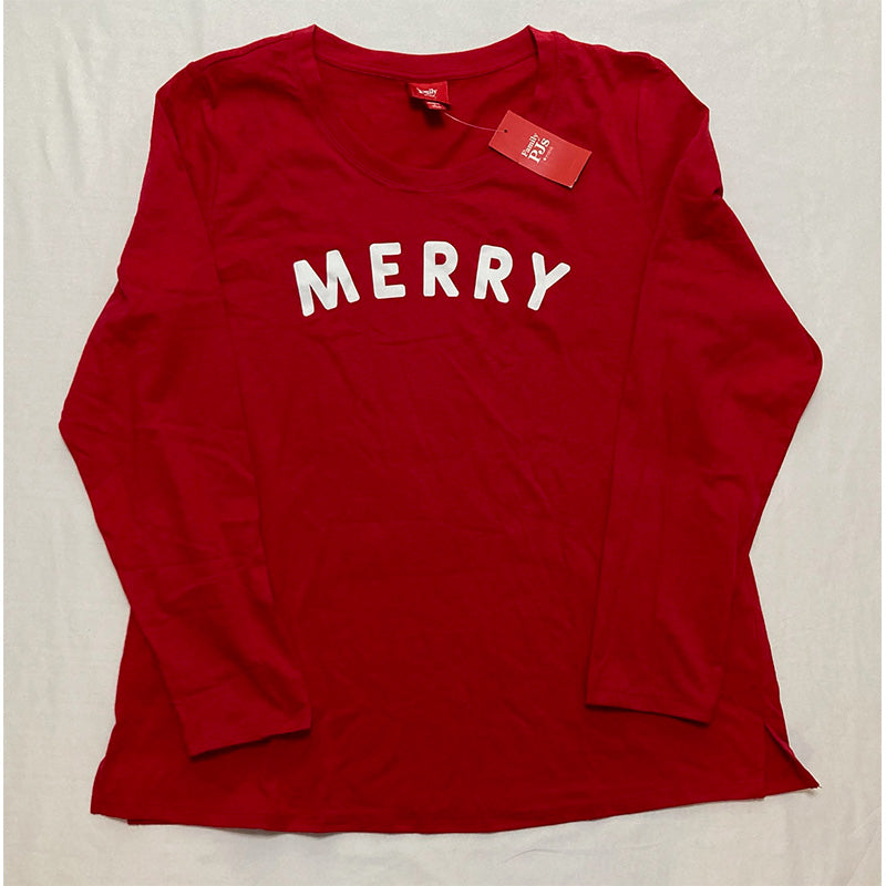 FAMILY PJs Sets Red Elastic Band Graphic Long Sleeve Red L
