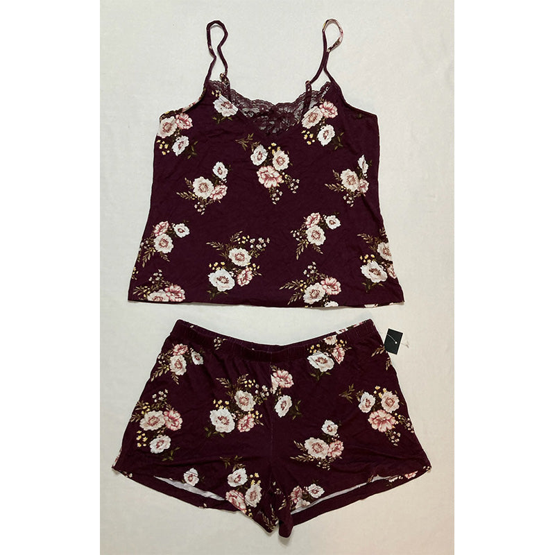 Inc Up All Night Heavenly Soft Lace-Trim Cami & Shorts Burgundy XS