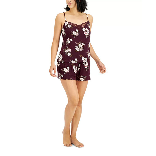 INC All Night Heavenly Soft Lace-Trim Cami & Shorts Burgundy XL