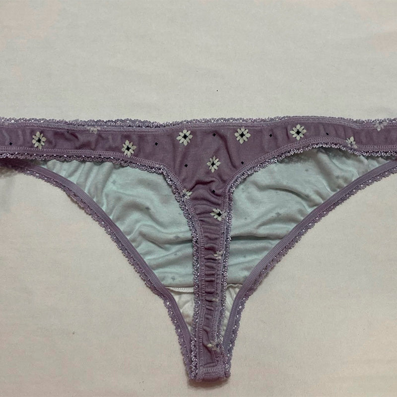 Charter Club Everyday Cotton Lace-Trim Bikini Cut Purple XL