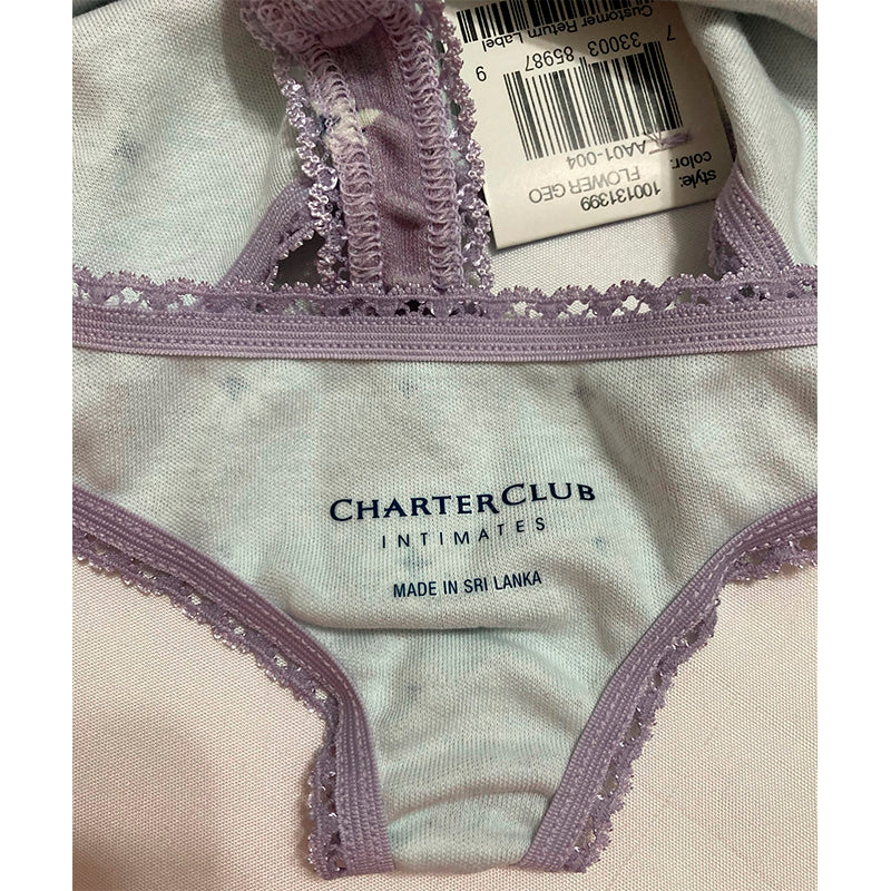 Charter Club Everyday Cotton Lace-Trim Bikini Cut Purple XL
