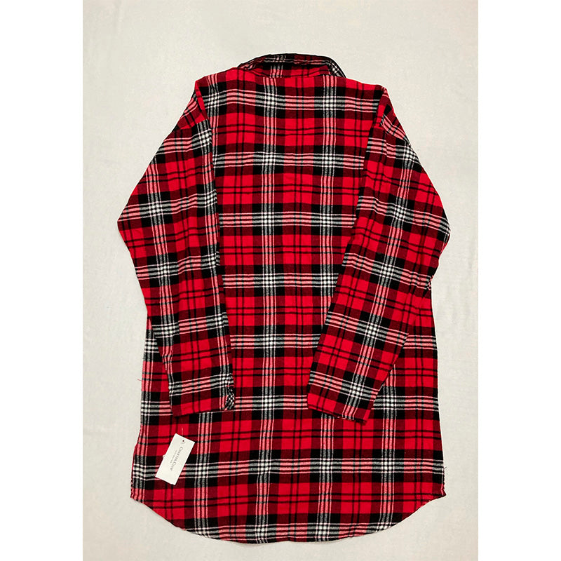 Charter Club Red Notched Collar Curved Hem Nightshirt Plaid S