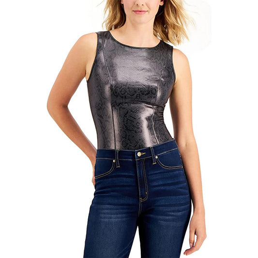 INC Faux Leather Snake Print Bodysuit M
