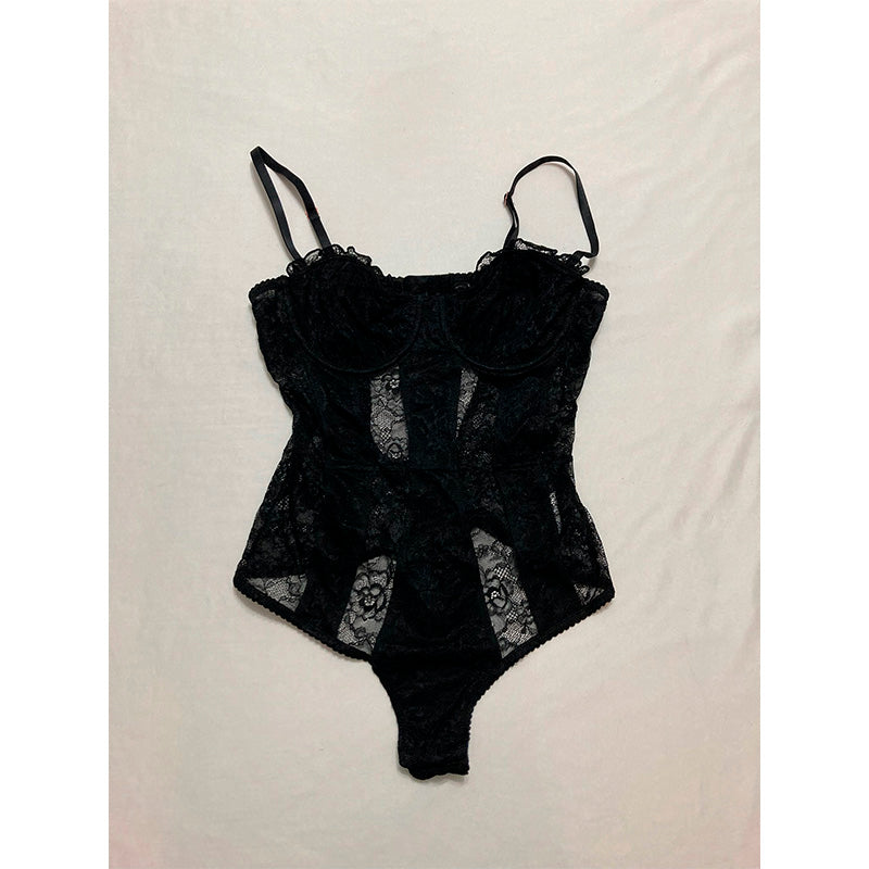 INC Solid Lace Cup Bodysuit Black M