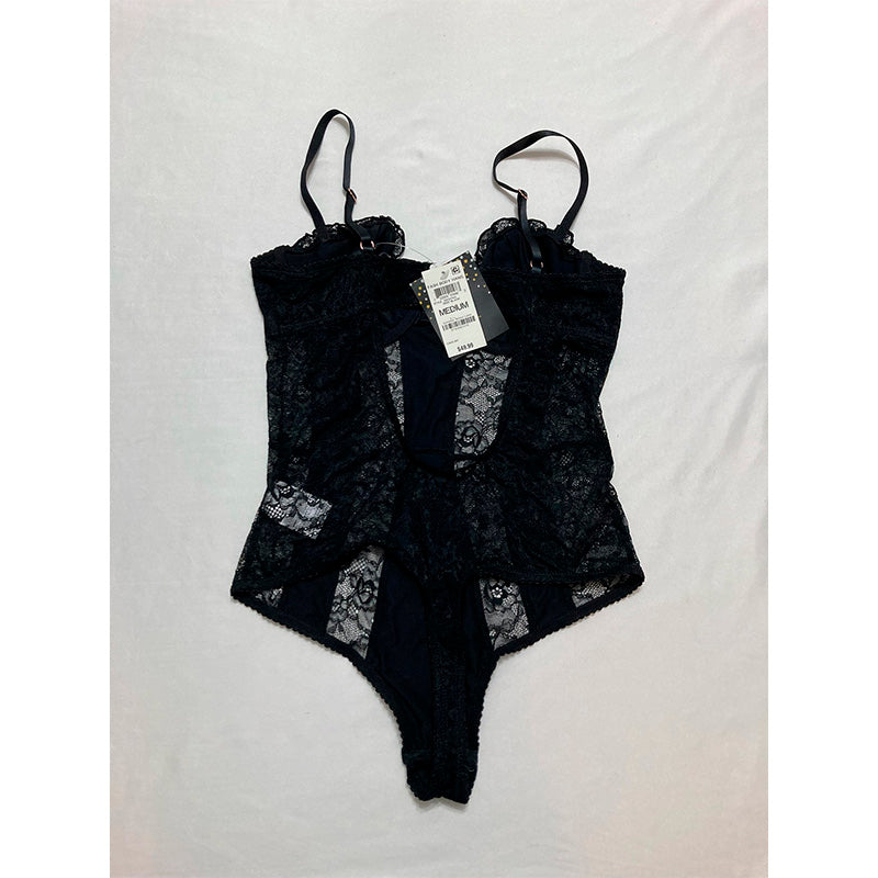 INC Solid Lace Cup Bodysuit Black M