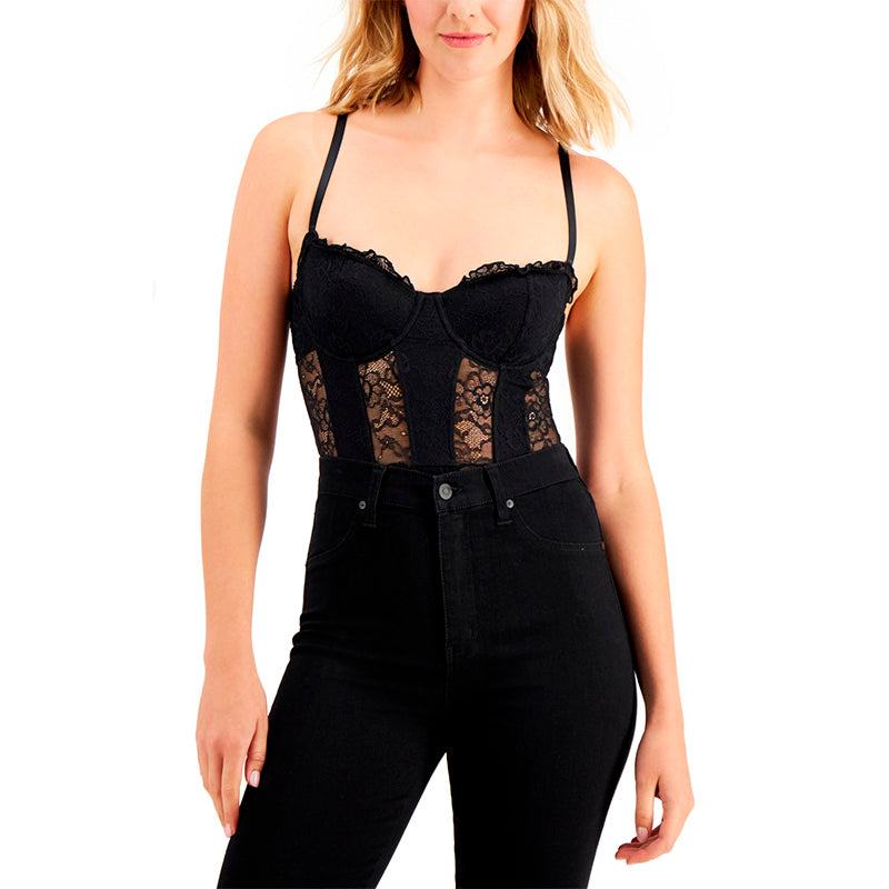 INC Solid Lace Cup Bodysuit Black M