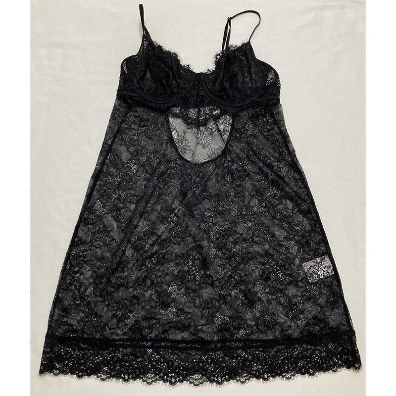 I.N.C. Lace & Chiffon Nightgown Lingerie Black S