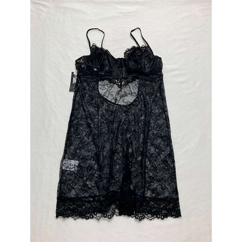 INC Lace Cupped Chemise Lingerie Nightgown, black, Medium