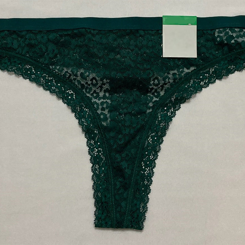 Jenni Leopard Lace Thong Dark Green L