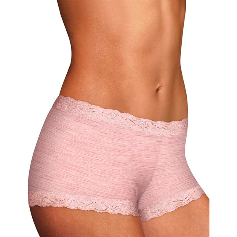 Maidenform Classics Microfiber and Lace Boyshort Panty Pink Heather Print 6