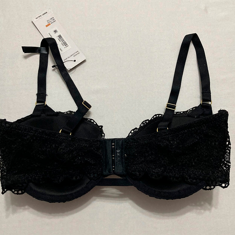 DKNY womens Superior Scalloped Lace Bra, Line Cups Balconette Bra, Black, 34DD US