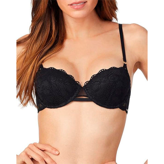 DKNY womens Superior Scalloped Lace Bra, Line Cups Balconette Bra Black 34DD
