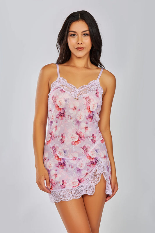 ICOLLECTION Lexi chemise sleepwear dress PURPLE XL