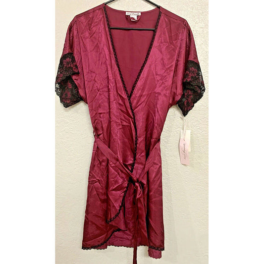 Linea Donatella Satin Wrap Robe, Burgundy M
