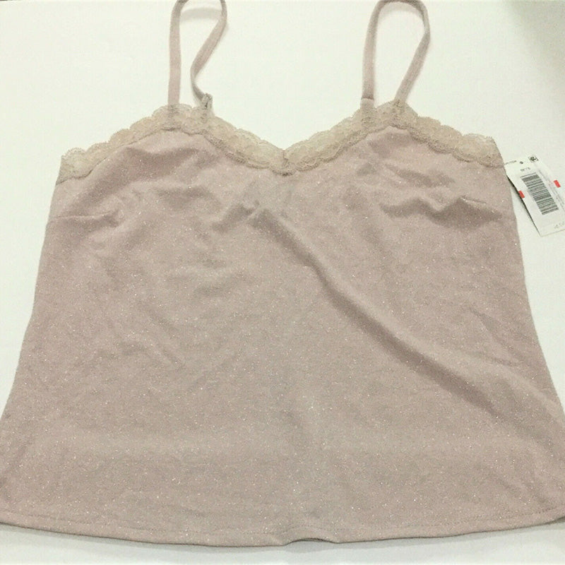 NWD INC Lace-Trim Sparkle Pajama Set, Sandy Blush, Top XS, Bottom S