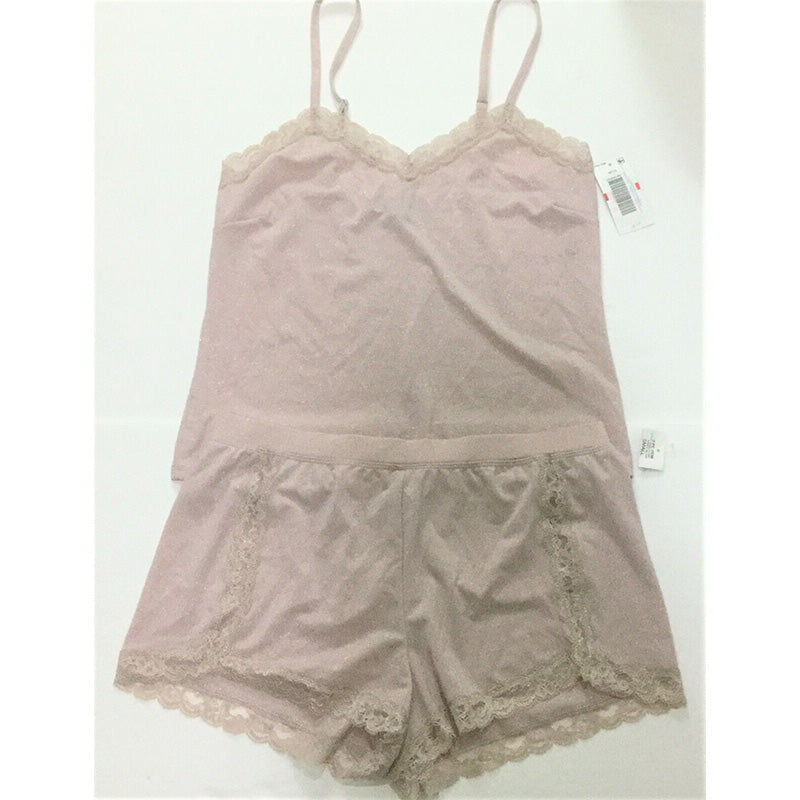 NWD INC Lace-Trim Sparkle Pajama Set, Sandy Blush, Top XS, Bottom S