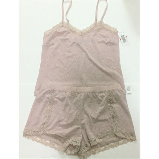 NWD INC Lace-Trim Sparkle Pajama Set, Sandy Blush, Top XS, Bottom S