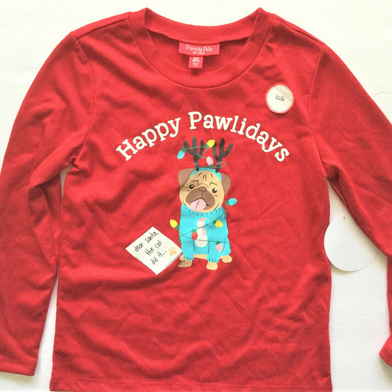 Family PJs Kids Christmas "Happy Pawlidays" Holiday Sleep Shirt, Red, 6-7
