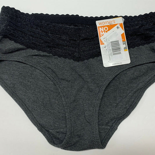 NWD Warner's No Pinches No Problems Cotton Lace Hipster RU1091P, Dark Gray, S/5