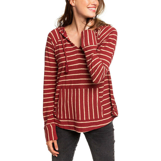 Roxy Juniors' Long Night Striped Hooded Top, Ruhbarb Basic Stripes, M