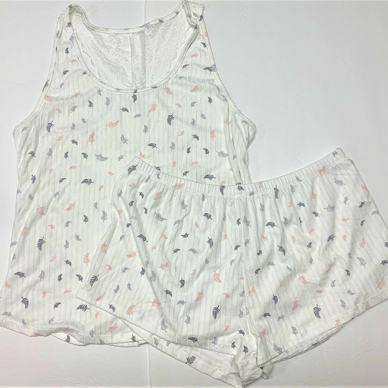 Flora by Flora Nikrooz Printed Knit Tank & Shorts Pajama Set, Ivory, L