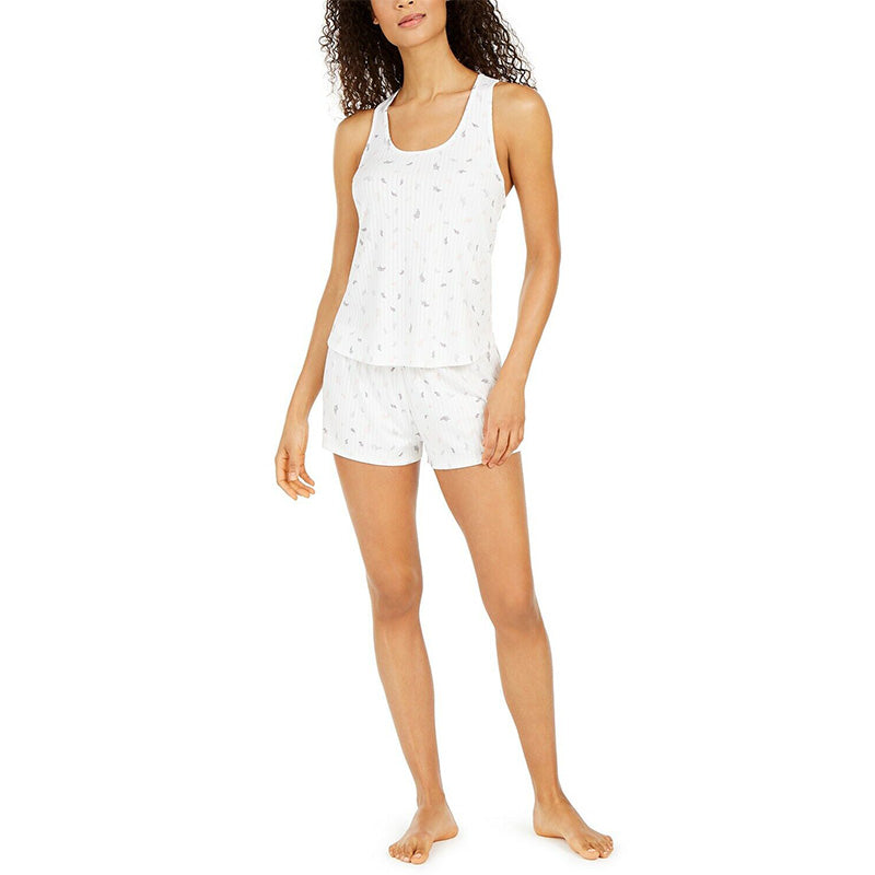 Flora by Flora Nikrooz Printed Knit Tank & Shorts Pajama Set, Ivory, L