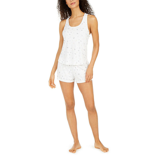 Flora by Flora Nikrooz Printed Knit Tank & Shorts Pajama Set, Ivory, L