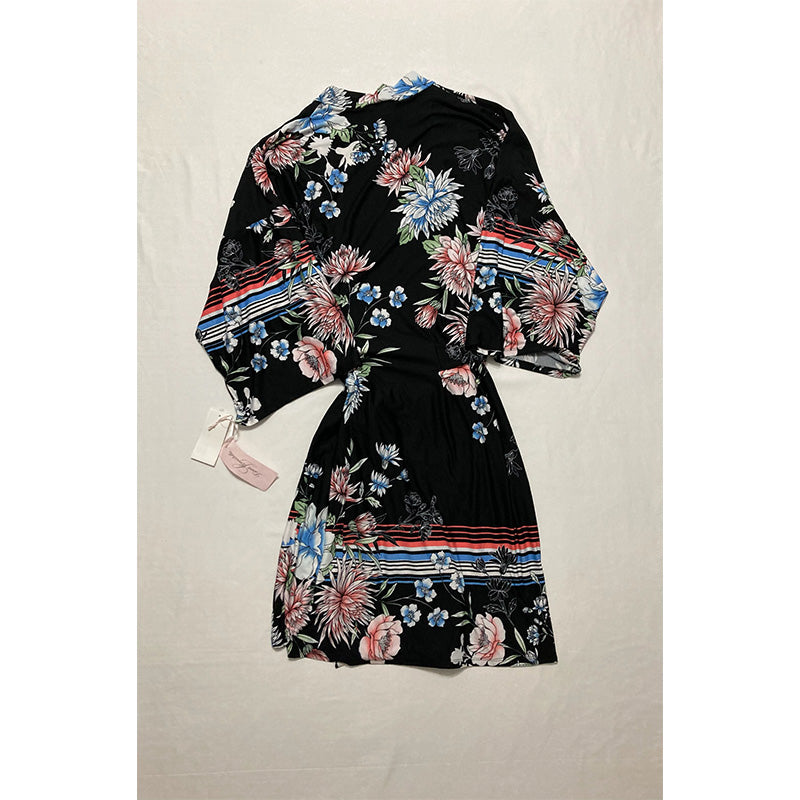 Linea Donatella Floral-Print Satin Wrap Robe Multicolor S/M