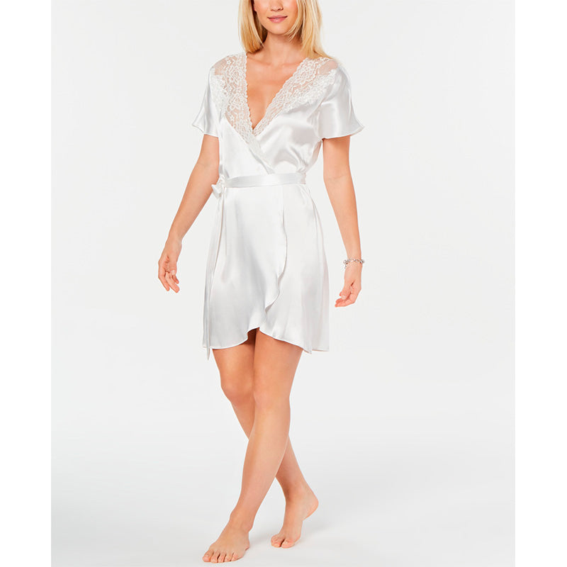 Linea Donatella Juliet Short Satin Robe, Ivory, S/M