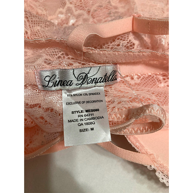 Linea Donatella Paisley Allover Lace Babydoll & Thong 2pc Lingerie Set Coral M