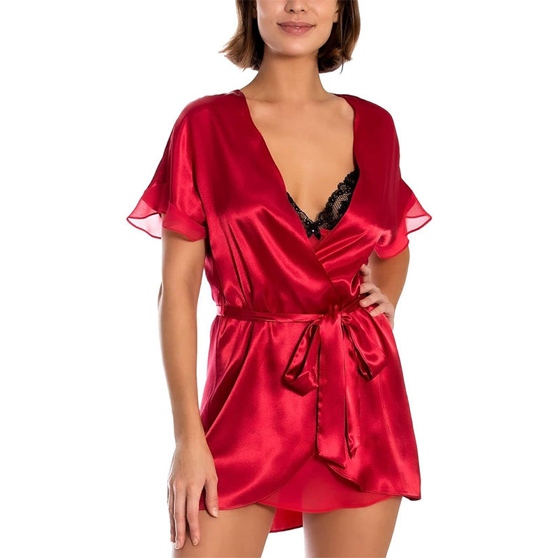 Linea Donatella Babydoll Chemise & Wrap Robe Lingerie Set Red L