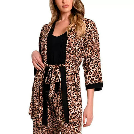 Linea Donatella Pajamas Robe Set - Animal Print S