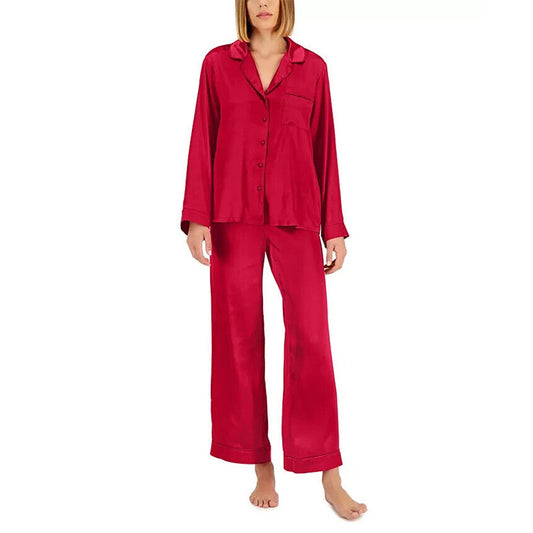 INC Satin Notch Collar Pajama Set Pink 2XL