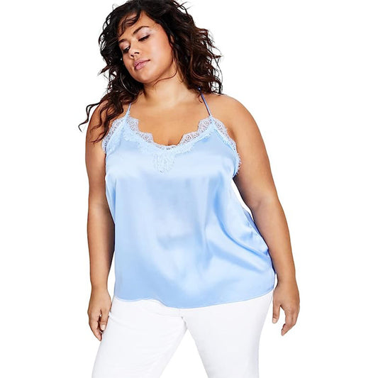 BAR Trendy Plus Size Lace-Trim Camisole Blue 2X
