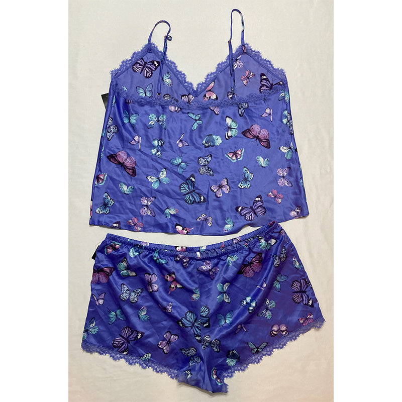 INC Lace-Trim Cami & Shorts Pajama Set Purple Butterfly XL