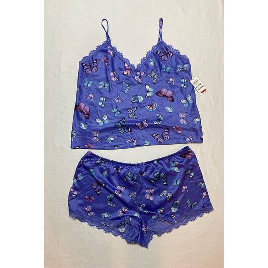 INC Lace-Trim Cami & Shorts Pajama Set Purple Butterfly XL