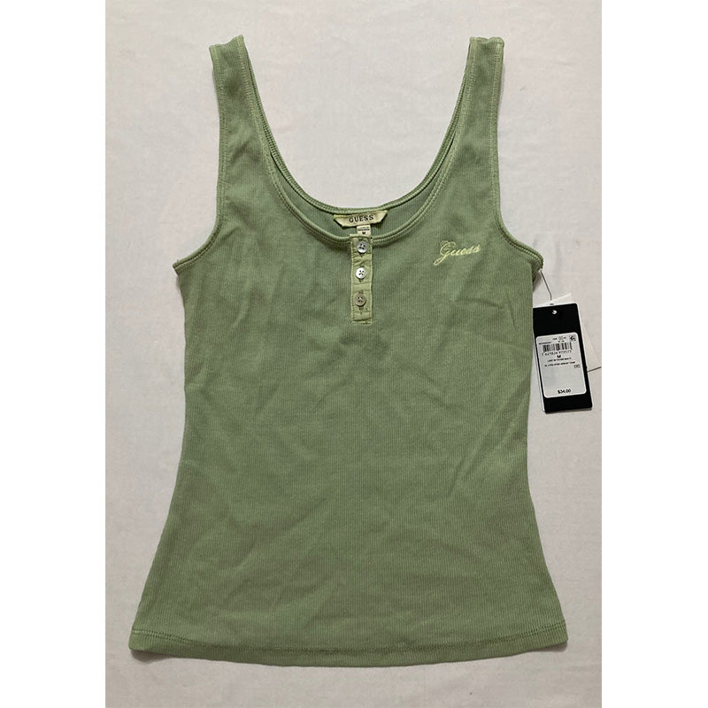GUESS Sleeveless Lyra Dyed Henley Tank Green M