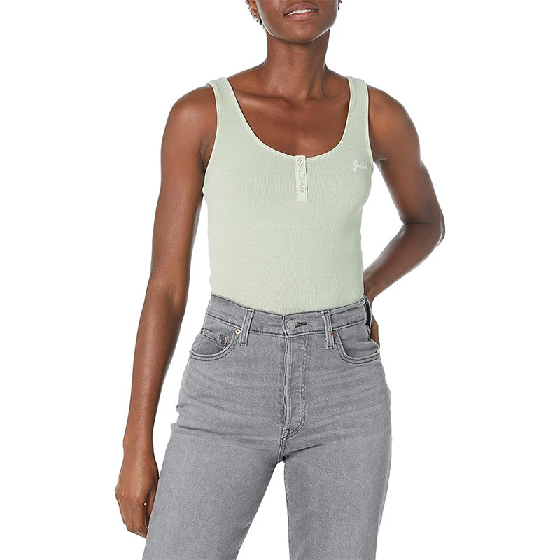 GUESS Sleeveless Lyra Dyed Henley Tank Green M