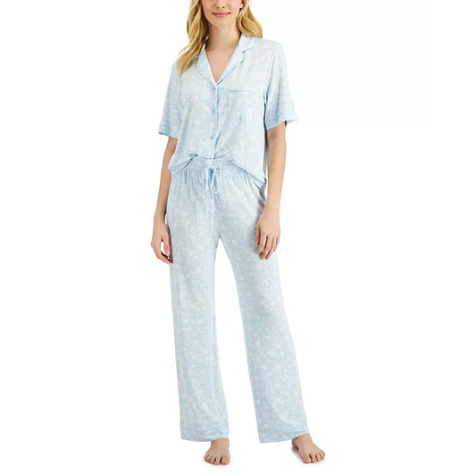 Jenni Cropped Notch-Collar Pajama Set Blue S