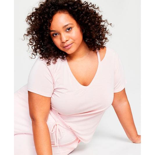 Jenni Not Size Short Sleeve Neckline Cutout Only T-Shirt Pink Cloud 3X