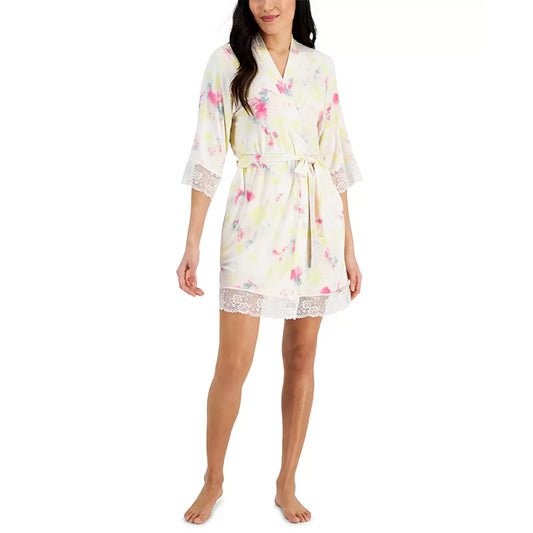 INC Lace Trim Short Robe Mixed Tiedye XL