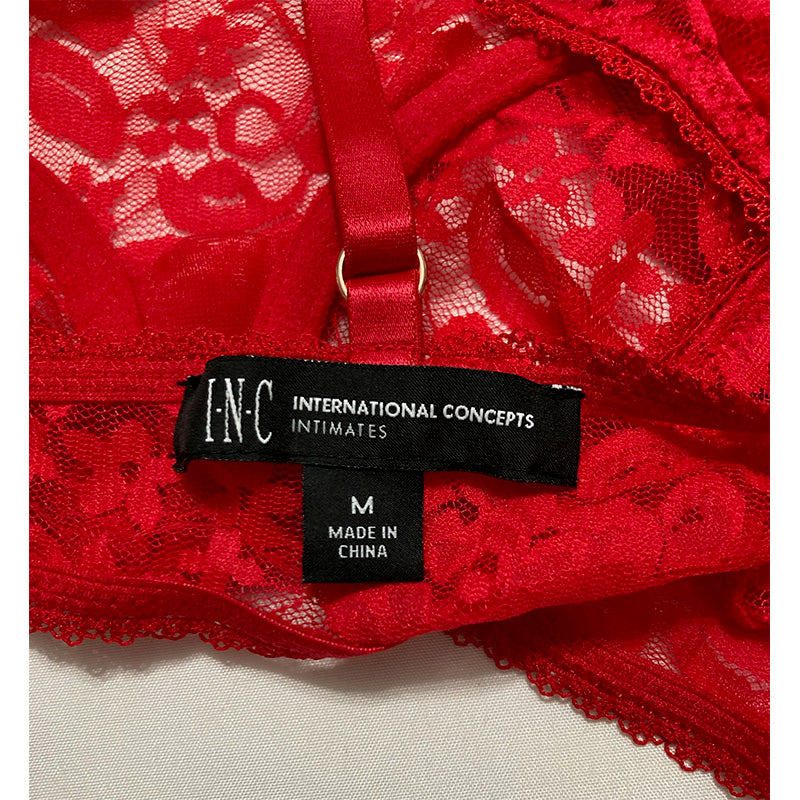 I.N.C. Sheer Lace Cup Lingerie Bodysuit Red M