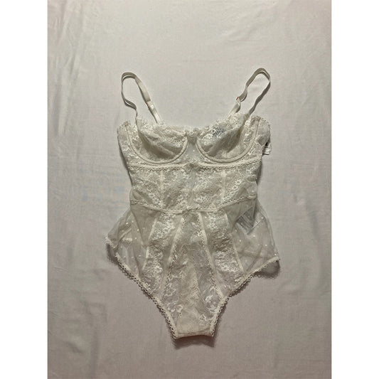 INC Bridal Lace Lingerie Bodysuit White M