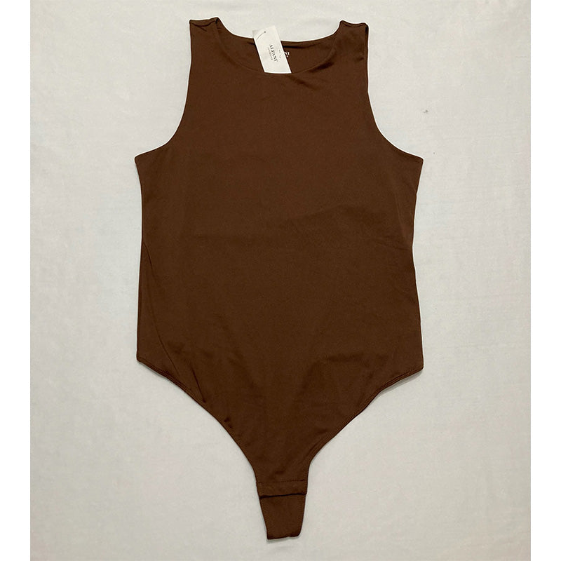 Alfani High Neck Thong Bodysuit Brown L