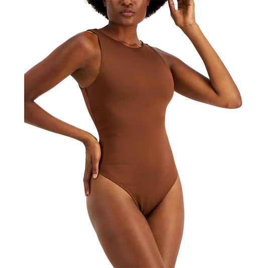 Alfani High Neck Thong Bodysuit Brown L