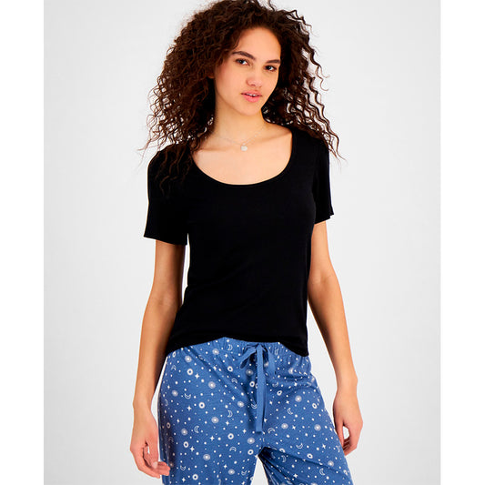 Jenni Ribbed Only Pajama Short-Sleeve Shirt Black M
