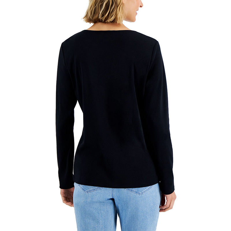 Karen Scott Long-Sleeve Holiday Top Deep Black XL